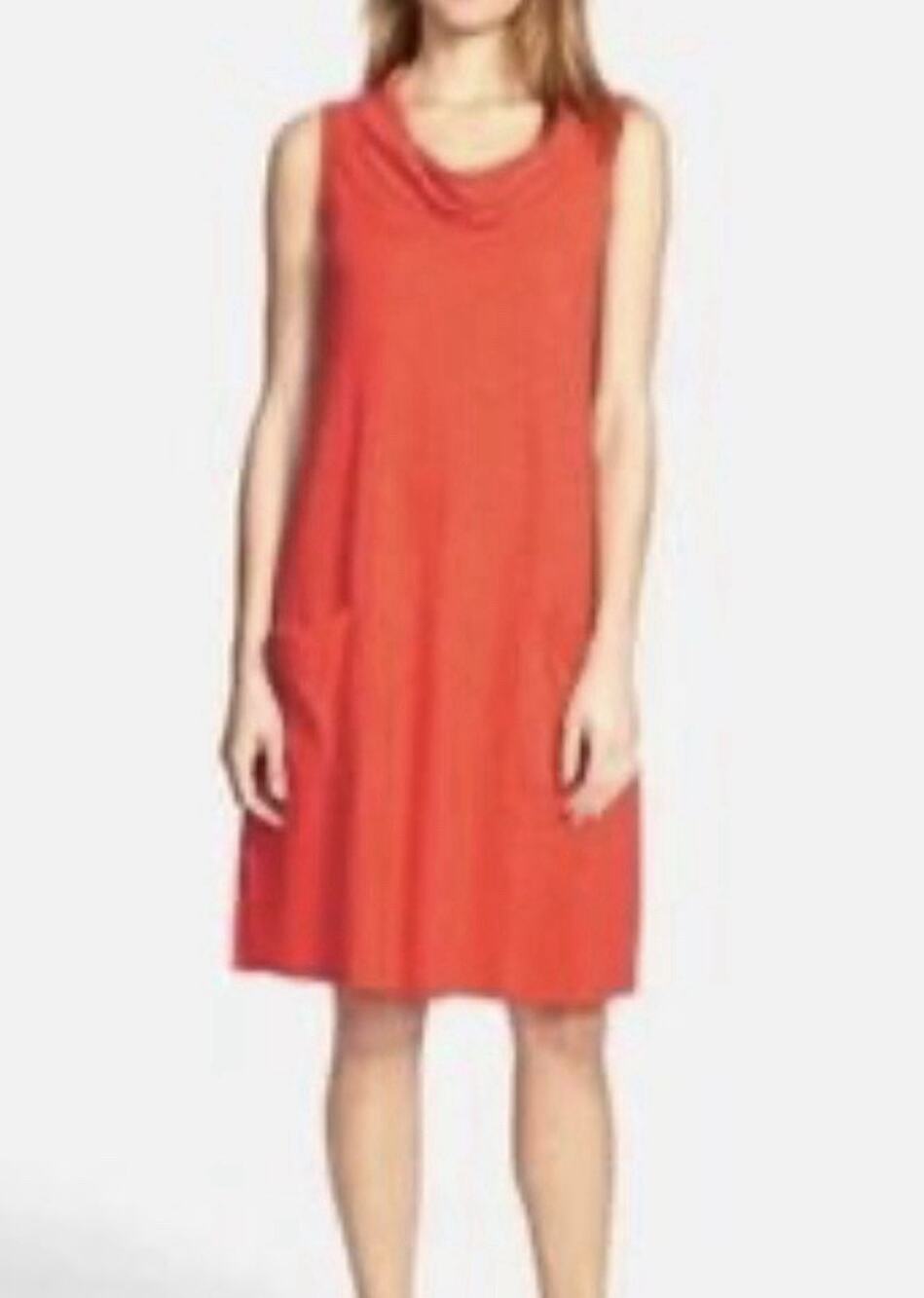 Eileen Fisher Geranium Organic Cotton/Hemp Cowl Neck Dress Size XL A009615